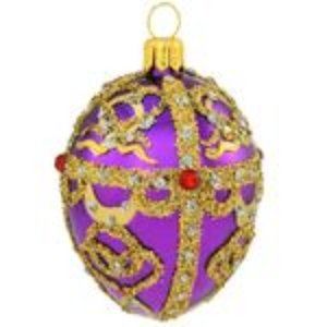 NWT Purple & gold / silver Glass 3" Egg hang Christmas Ornament-red jewel-Easter